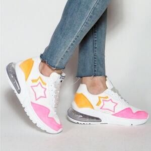 Atlantic Stars | Women’s Lania Neon Pink Orange White Sneakers Shoes Star Patch
